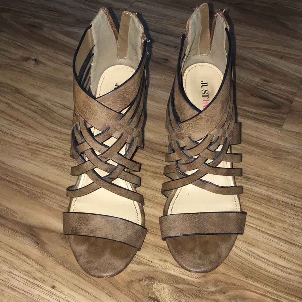 Taupe Caged Wedge Heel Sandal
